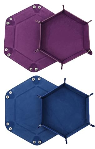 2 stycken vikbara kubbrickor dubbelsidig kubbräda, sammet vikbar hexagon tärningsplatta läder kubbrädor för RPG DND Dragons tärningsspel (lila – blå)