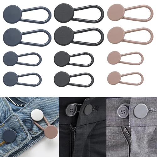 12 Stück Hosenbunderweiterung,2 Größen Hosenknopf Verlängerung,Verstellbarer Knopfverlängerung für Hosen,Hosenbund Enger Machen,Taillen Hosenerweiterung Schwangerschaft,Jeans Knöpfe für Herren Damen