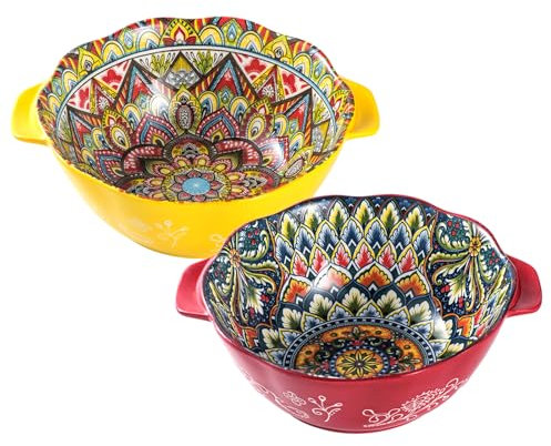 Henten Home Cuencos de Porcelana para Cereales 1450ml, Cuencos de Sopa de Colores Vibrantes,Ensalada Pequeña, Guisos, Arroz, Microondas y Lavavajillas, Juego de 2
