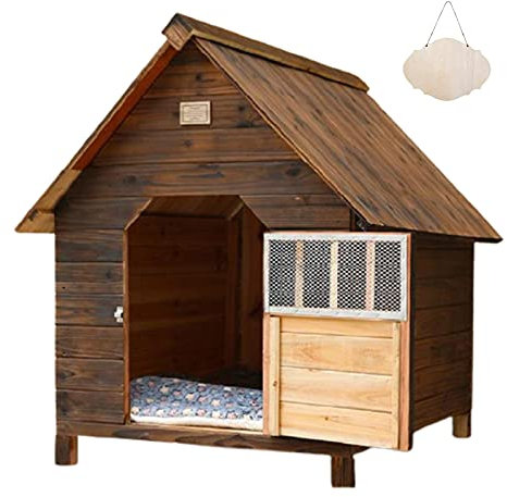 Caseta de madera para perros pequeños con revestimiento impermeable y cojín para mascotas al aire libre con puerta, ideal para razas medianas y grandes. Tamaño: pequeño