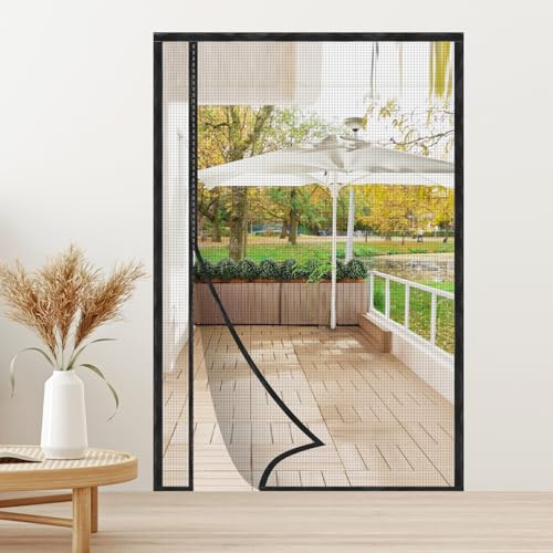Magnetic Screen Door,Reversible Left or Right Side Opening, Keep Bugs Out, Hands Free, Pet and Kid Friendly, Fits Door Size up to 72 x 80,Black