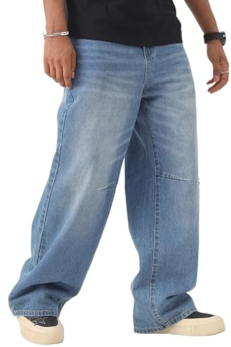 MZNBURAM Men's Y2K Hip Hop Super Baggy Long Jeans Loose Fit Wide Leg Denim Pants Casual Streetwear Trousers (34, Light Blue)