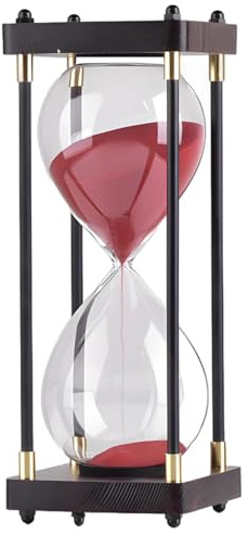 Funabridge Reloj de arena roja de 60 minutos, temporizador de cristal grande con marco de metal negro, elegante decoración para el hogar y la oficina