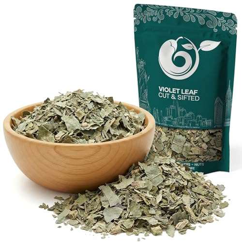 NY Spice Shop Violet Leaf Herb Cut Sifted - 4 Ounce Loose Leaf Herbal Ingredient - Viola Odorata - Traditional Herbal Tea Preparation - Mild Earthy Floral Aroma Balanced Herbal Flavor