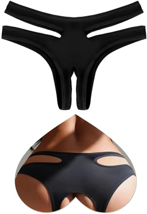 ohyeahlady Bragas Encaje Mujer Abiertas Tallas Grandes Braguitas Brasileñas Invisible Tangas Elástico Suaves y Elásticos Calzoncillos Cintura Baja Underwear Panties Femenina Thong Negro,XL