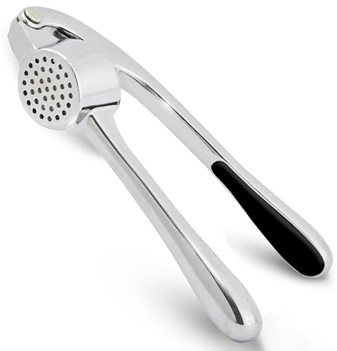 G4GADGET Heavy Duty Garlic Press Mincer Crusher – Premium Garlic Presser with Black Grip Handle, Easy Squeeze, Rust-Proof, Kitchen Gadget