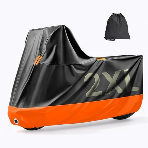 MidingChai Motorcycle Cover XXL, 420D Heavy Duty Motorbike Cover Waterproof Outdoor, Windproof Dustproof UV-Resistant, Motorcycle Covers with Lock Hole and Storage Bag (86 x 37 x 43)