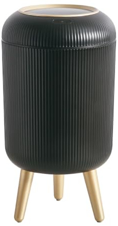 sapisecret Papperskorg Automatisk 10L med Sensor för Badrum, Vit - Smart Avfallskorg med Elegant Rund Design, Träben och Kontaktlös Öppning för Hallrum (10L Schwarz)
