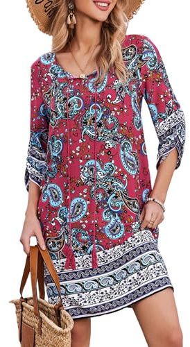 Zeagoo Robe d'été Pour Femme Style Bohème Manches 3/4 Robe Ample et Décontractée Longueur Genou S-XXL | Mini robe, robe décontractée, longueur genou, aérée, robe légère