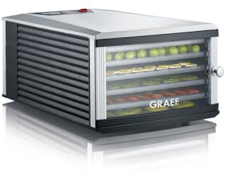 GRAEF Disidratatore DA506 argento, 6 scomparti per disidratare, timer di 40 ore, display della temperatura, 30-70°C regolabile, distribuzione uniforme del calore, ideale per verdure, erbe, carne