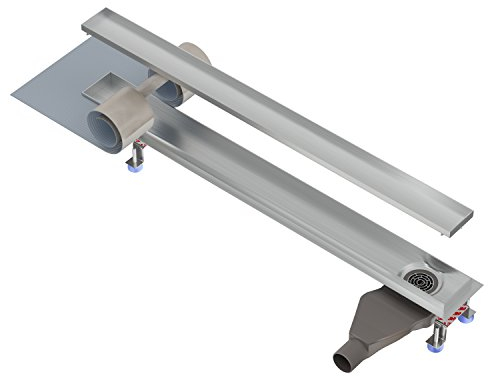 Nordona Canalina doccia Complete Basic 90 cm – ultra piatta, in acciaio inox, uscita laterale, con copertura piastrellabile, e sifone a profilo basso, profondità installazione solo 6 cm