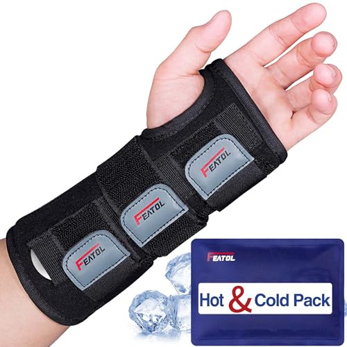 FEATOL Wrist Brace Carpal Tunnel, Night Support Brace with Wrist Splint, Adjustable Straps, Hot/Ice Pack for Women and Men, Left Hand, Medium/Large, Tendinitis, Arthritis, Pain Relief