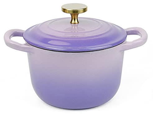 SHALOLY Casserole Dishes with Lid Enameled Cast Iron Braising Pan, Round Non Stick Deep Soup Pot Mini Cooking Pan for Induction, Electric and Gas Hobs,Blue-16cm (Purple 20cm)