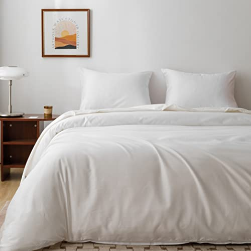 HeimenAogo Egyptian Cotton Duvet Cover King Size Sateen Weave, Silky Soft and Breathable Bedding Set with Zipper Closure, Long Staple Cotton Bed Linen Pure White 3Pcs (104×90)