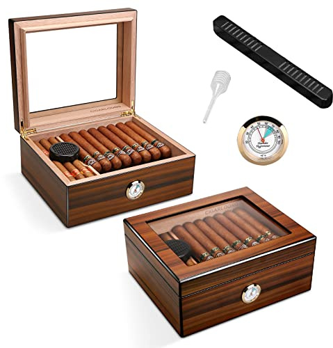 CIGARWONG Cigar Humidors Spanische Zeder für 30–50 Zigarren Desktop-Box mit Hygrometer und Luftbefeuchter