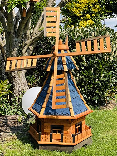 DARLUX Molino de viento decorativo para jardín, de madera, con rodamiento de bolas, color marrón, tamaños (azul XL)
