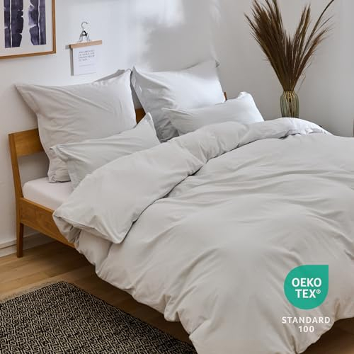 Blumtal Bettwäsche 155x220cm Sommer 2teilig mit Kissenbezug 40x80cm - Bettbezug leinenartige Baumwolle, ähnlich wie Bettwäsche Leinen - Oeko-TEX zert. Stone Washed Bettbezug Moonlight Grau
