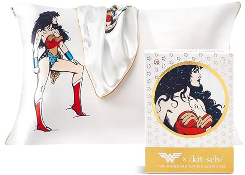 Kitsch Wonder Woman Satin Pillowcase with Zipper - Softer Than Silk, Cooling Pillow Case Covers | Standard Size (Believe in Wonder, 1 Pack)