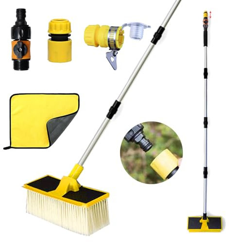 HEYIDAMAI Spazzola di lavaggio telescopica con attacco dell'acqua, spazzola di lavaggio per camper, 168 cm, spazzola di lavaggio auto, camion con manico telescopico, spazzola di lavaggio per caravan,