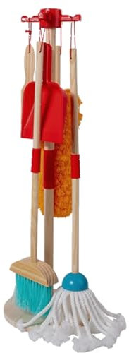 Putzset für Kinder Holz Reinigungsset Besen Handfeger Wischmopp Staubwedel Kehrblech Spielzeug Set