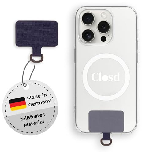 Closd Halterung für Handyketten, extrem reißfest, absolut sicher, dunkel blau, universal für jede Handyhülle, Made in Germany, sehr dünn nur 0,75 mm