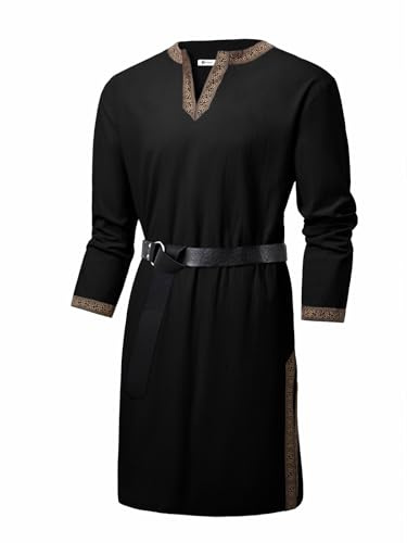 Runcati Mens Medieval Pirate Shirt Renaissance Viking Knight Warrior Tunic Tops Long Sleeve LARP Halloween Costume