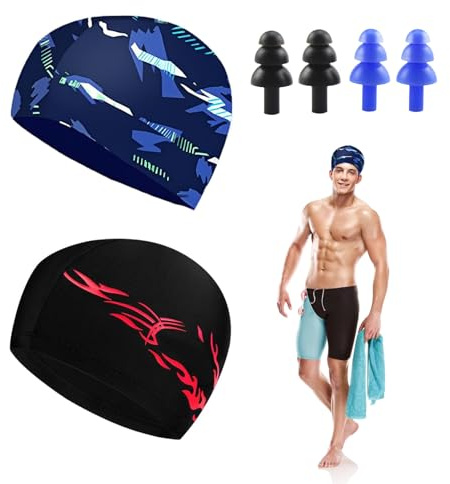 EUYKQNOI 2 Pcs Cuffia da Nuoto Unisex Nero Elastiche per Adulti