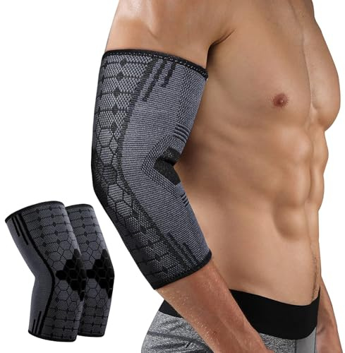 xolear 2 st armbågsskydd, armbågsbandage för män och kvinnor, ventilerande, halkfri tennisarmbåge, för tennisarmbåge, tendinit, sport, styrketräning, golf (svart, L)