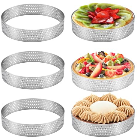 6 Pièces Cercle à Tartelette, Ø 8 cm Cercle à Pâtisserieen, Moule Tarte en Acier Inoxydable 430, Cercle a Tarte Perforé pour Pâtisseries, Mousse, Mini Gâteaux, Mini Pizzas, Muffins