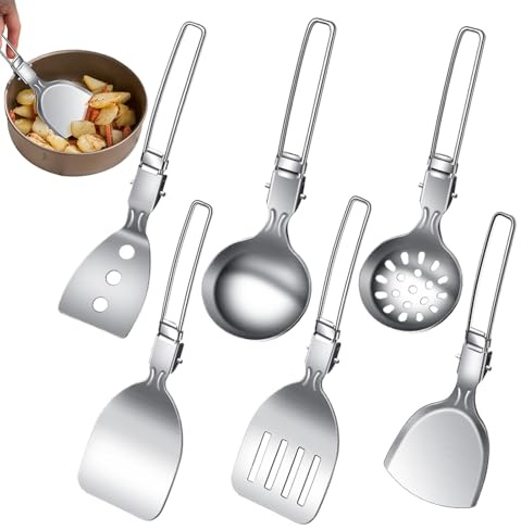 YRTUOP Jeu d'Ustensiles de Camping - Set De 6 Pièces D'Ustensiles De Camping en Acier Inoxydable | Ustensiles De Cuisine Réutilisables pour Cuisson Randonnée Camping-Car Tente Et Plein