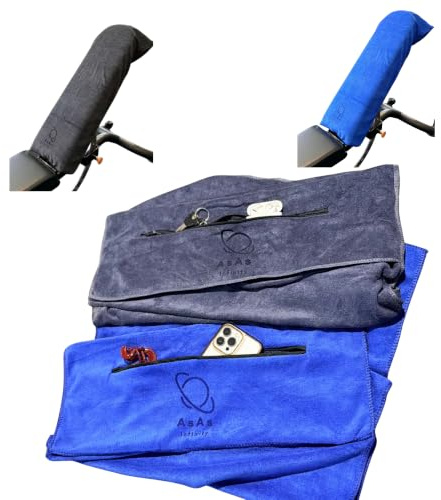 AsAs infinity | Pack 2 toallas gimnasio azul y gris con bolsillo y cremallera hombre mujer | toalla deportiva 100x50 cm | toalla gym microfibra | gym towel con capucha | toalla crossfit, yoga, fitness