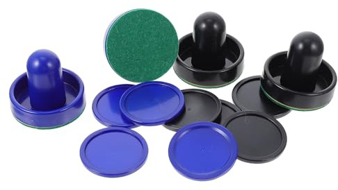 GARVALON Set 2 Pezzi Spingitori e Dischi di Ricambio per Air Hockey in Plastica Nera e Blu Accessori per Gioco Hockey Tavolo Domestico e Sala Giochi Ricambi 51Mm e 60Mm per Torneo e