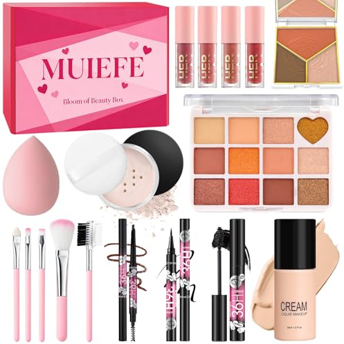 Kit Maquillaje Mujer, Set de Maquillaje Adolescente Profesional Completo, Pack Maquillaje Regalo con Paleta Sombras de Ojos, Fondo, Mascara, Gloss Labios, Línea Ojos, Paleta de Corretores Contorno