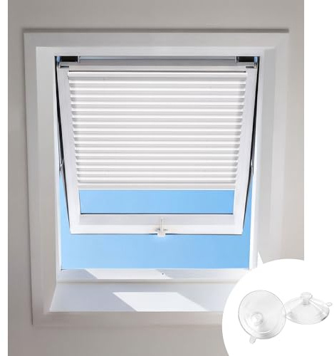 HOMEDEMO Plissee ohne Bohren mit Saugnäpfen, Blickdicht & UV-Schutz, Plisseerollo für Fenster, Dachfenster, Holzfenster, Balkontüren, Wohnmobilfenster, B80xH130cm, Weiß-Klassik
