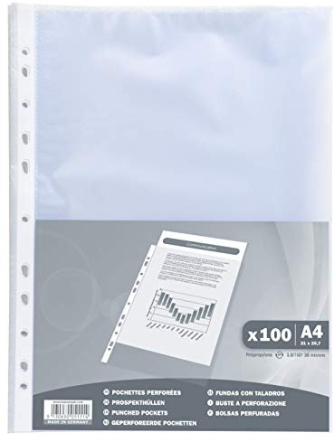 Exacompta 5111E 100er Pack PP-Kunststoff Prospekthüllen Economy. Für DIN A4 transparent genarbt oben offen Klarsichtfolie Plastikhülle Klarsichthülle ideal für Ordner Ringbücher und Hefter