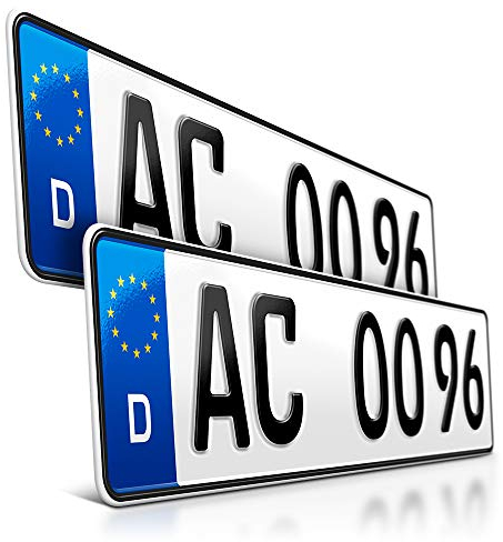 schildEVO 2 Kfz Kennzeichen | 480 x 110 mm | DIN-Zertifiziert – EU Wunschkennzeichen mit individueller Prägung | PKW Nummernschilder | Kurze Autokennzeichen | Auto-Schilder | DHL-Versand