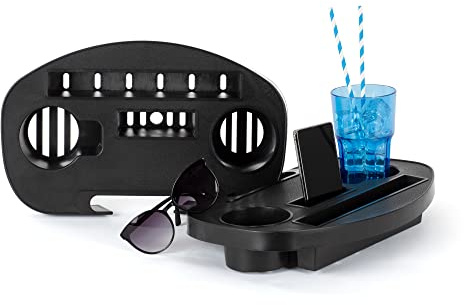 LIVIVO Set of 2 Clip On Cup Holder for Sun Lounger - Sturdy Camping Chair Cup Holder, Drink and Phone Slots - Easy to Use Cup Holders for Sun Lounger, Zero Gravity Chair - Outdoor, Beach & Fishing