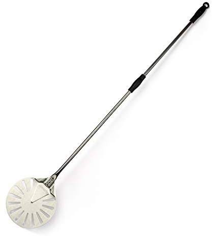 Komista Turning Pizza Peel for Brick Oven,9 Stainless Steel Small Round Perforated Pizza Paddle with 47 Long Handle…