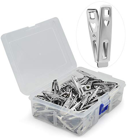 VIPbuy 60 PCS Strong Stainless Steel Clothes Pins Metal Laundry Clips with Storage Box for Clothes Sock Food Sealing Photos
