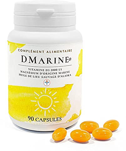 NUTRILYS - DMarine® - Complément Alimentaire - Vitamine D3 2000 UI, Magnésium Marin et Huile de Lieu Sauvage d’Alaska — 90 capsules