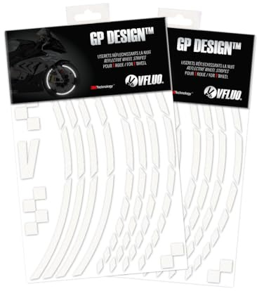 VFLUO GP Design, (Paquete de 2) Kit de Cintas, Rayas Retro Reflectantes para Llantas de Moto (1 Rueda), 3M Technology, Anchura Normal : 7mm, Blanco