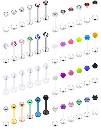 SCERRING 16g Lip Rings Labret Monroe Lip Rings Nail Tragus Helix Cartilage Earrings Studs Ring Medusa Piercing Jewelry Retainer 10mm 48PCS