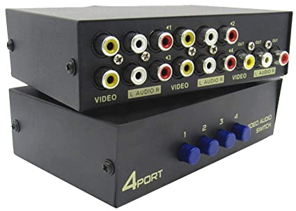 Bolwins E32CS 4-Port AV Schalter – Cinch Umschalter für 3 RCA AV Audio/Video, 4 In 1 Out Composite Video L/R Audio Splitter Adapter für DVD, STB und Spielkonsolen