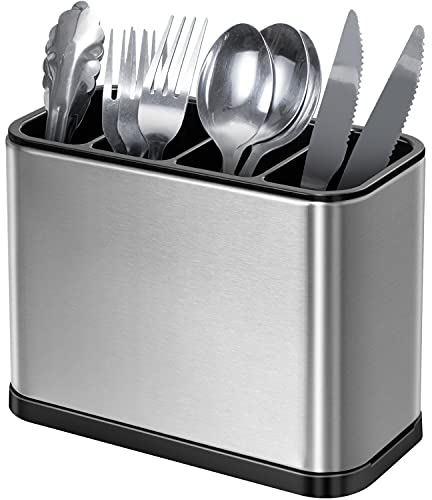 OriwarE Porte Ustensiles Organiseurs 4 Compartiments Rangement pour ustensiles Organiseur Multifonction Plateau d'égouttement Anti-dérapant en Acier Inoxydable Antirouille