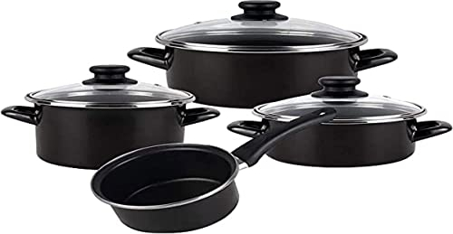 Magefesa Kenia Batería de cocina, acero vitrificado, antiadherente bicapa reforzado, apta para todo tipo de cocinas, negro, 7 piezas