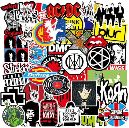 100 Pezzi Adesivi Rock And Roll, Musica Heavy Metal Punk Vinile Sticker Pack per Skateboard, Laptop, Chitarra, Casco, Moto (Rock and Roll)