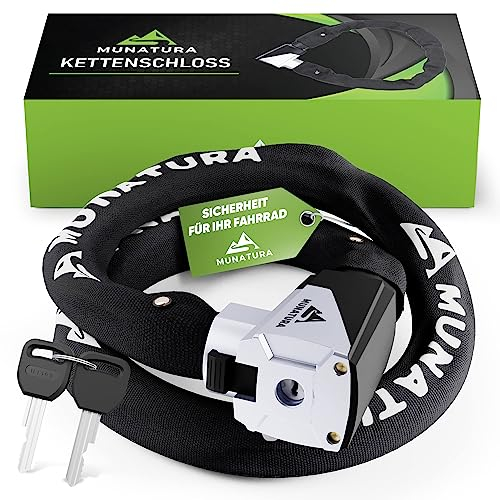 MUNATURA Kettenschloss Fahrrad [90cm] aus gehärtetem Stahl - Robustes Fahrradschloss hohe Sicherheit - Bike Lock für alle Fahrräder, E-Bikes, etc. (Pin Tumbler, Schwarz, 90 CM)