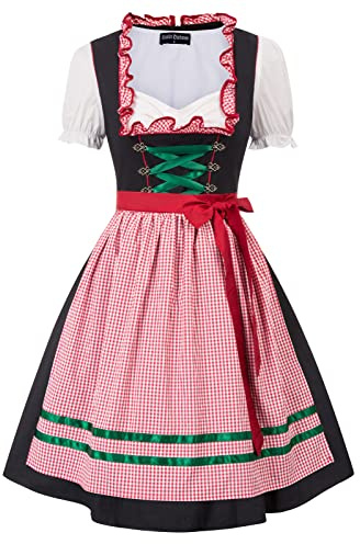Scarlett Darkness damklänning, 3 delar, knälång, dirndl, midiklänning, rutig kostym för oktoberfest L, röd pläd