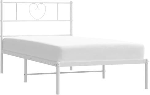 vidaXL Sängram med huvudgavel metall vit 80x200 cm, säng, metallsäng, metall sängram, sängar, metallsängar, metall sängramar, gästsäng, gästsängar