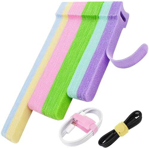 80pcs Cable Ties Reusable Macaron-inspired Color Wire Ties Cable Management Cord Ties Reusable for Electronics Hook and Loop Cable Ties for Computer 4 6 8 Inch with 6 Vibrant Colors